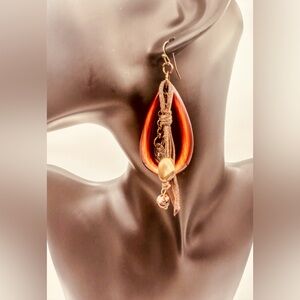 Boho Teardrop Dangle Earrings | Wood Resin & Suede Drop Earrings